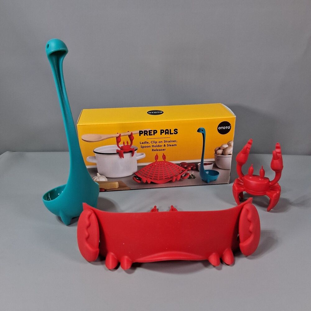 OTOTO Prep Pals Kitchen Set Nessie Ladle Red Tom the Crab Spoon Holder Strainer